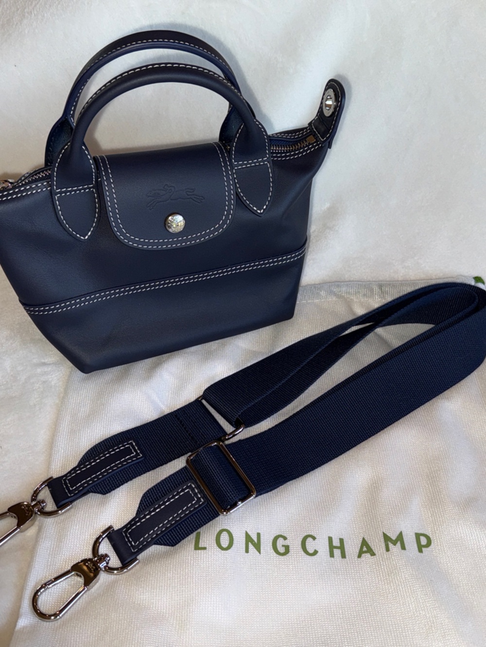 Longchamp Navy Mini Le Pliage Top-Handle Bag with Detachable Strap
